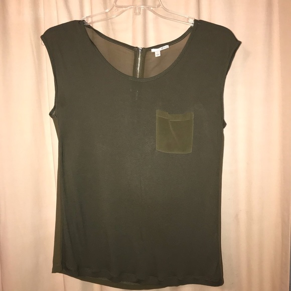 Small Olive Green Top with Cap Sleeves - Picture 1 of 6
